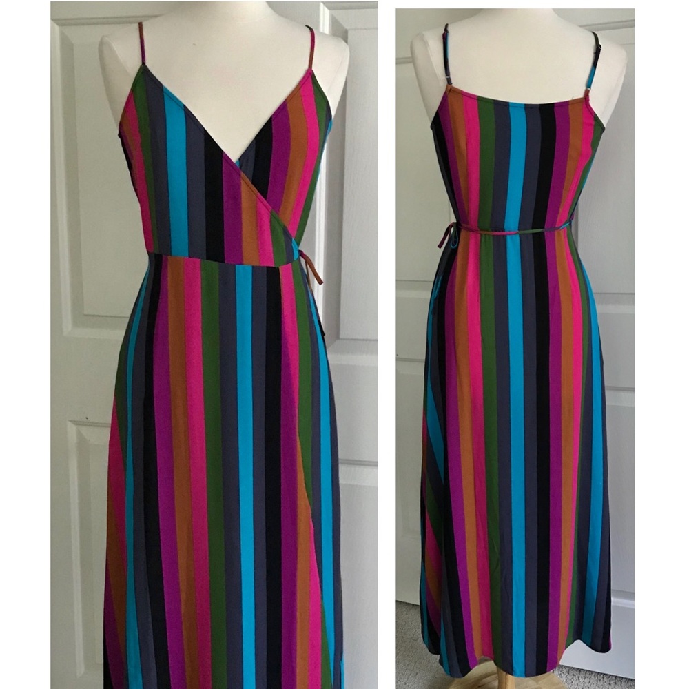 Leith Colorful Striped Wrap Maxi Dress